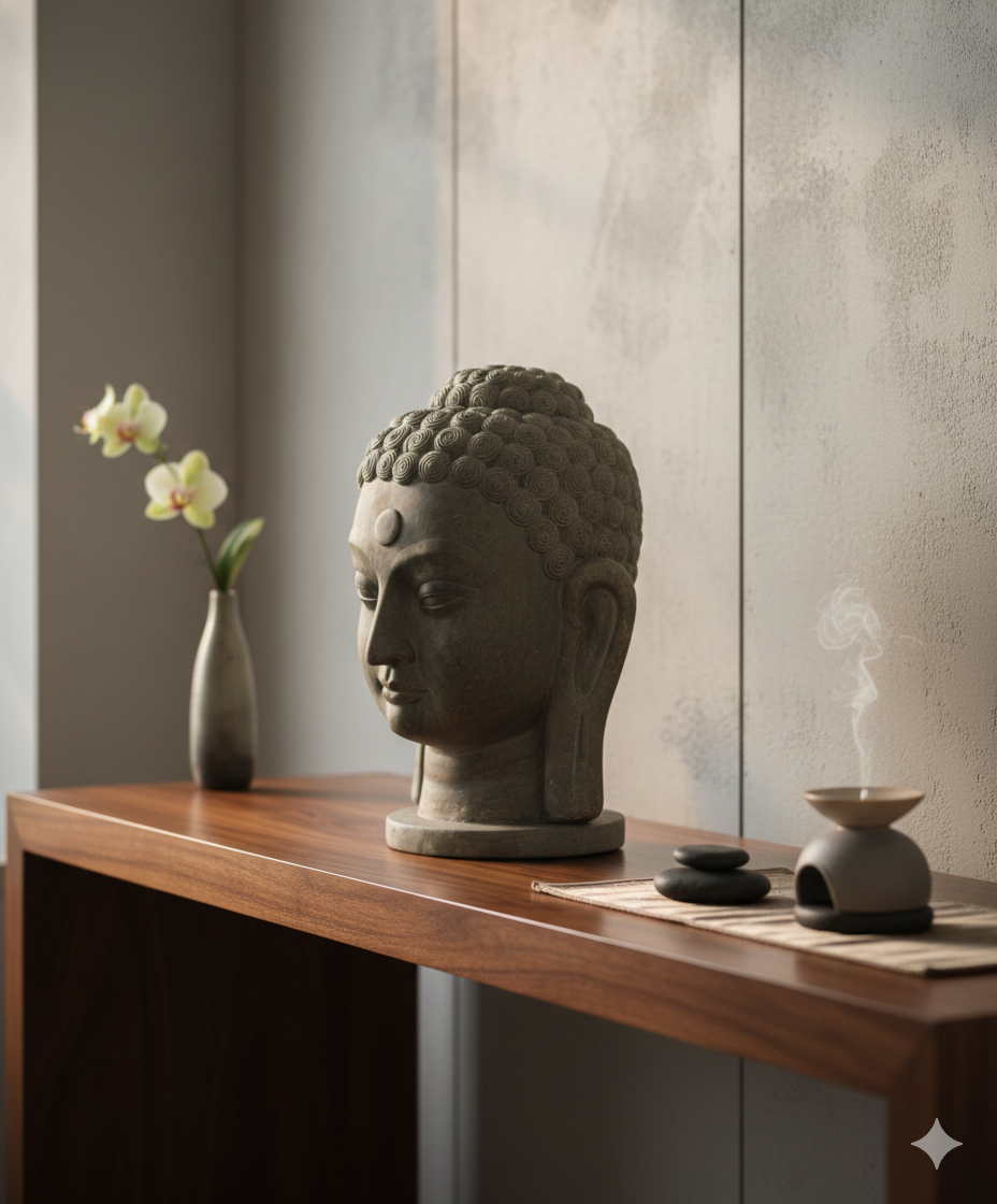 Serene Buddha Head Sculpture: Timeless Stone Art
