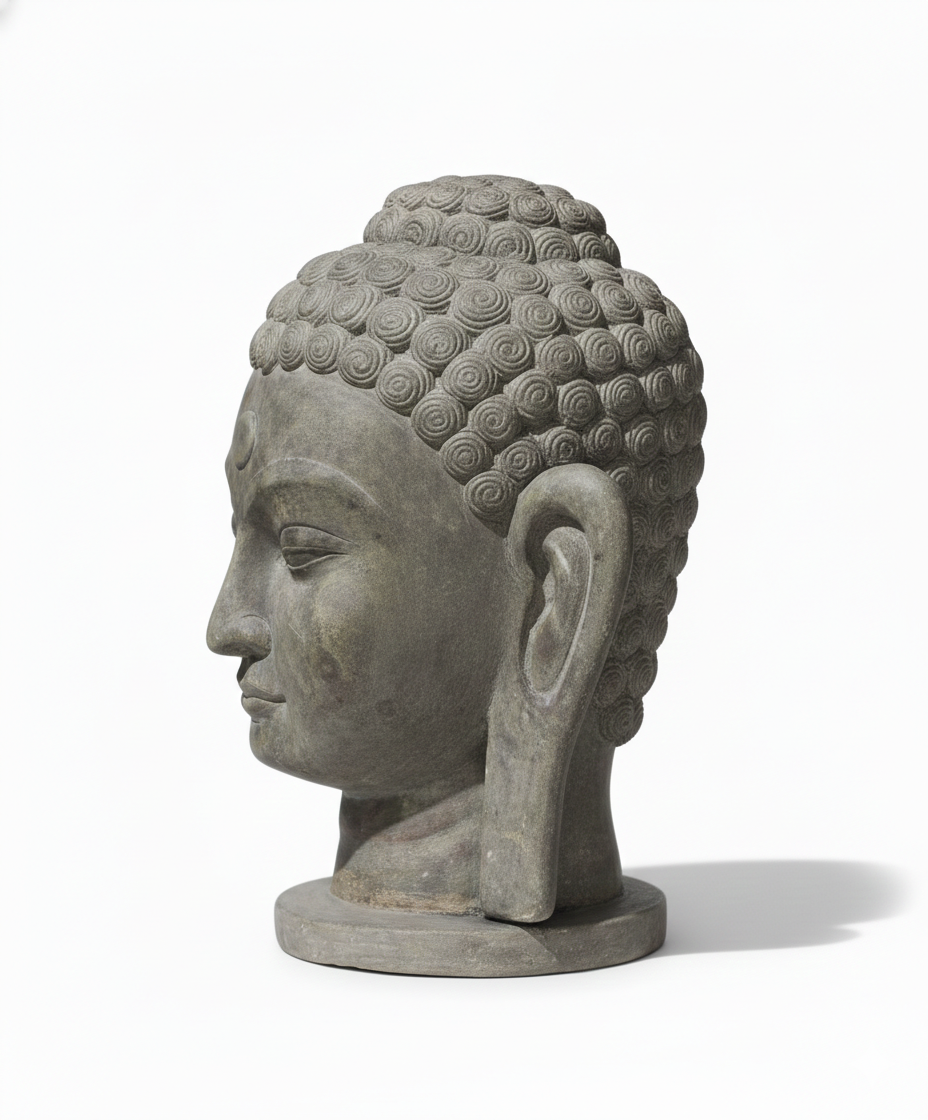 Serene Buddha Head Sculpture: Timeless Stone Art