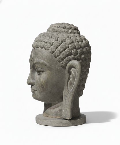 Serene Buddha Head Sculpture: Timeless Stone Art