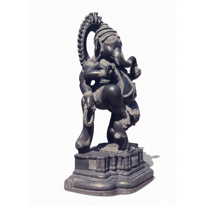 Nritya Ganapati - Black Granite Stone Statue