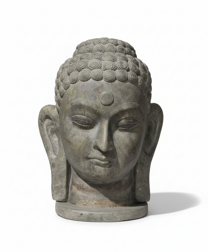 Serene Buddha Head Sculpture: Timeless Stone Art