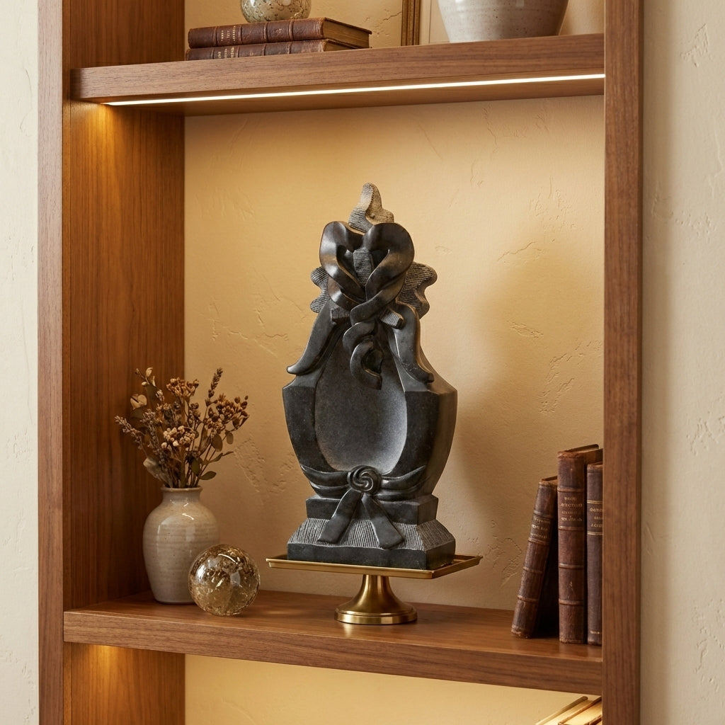 Abstract Ganesha Stone Idol – Khiching Black Granite Sustainable Spiritual Decor for Vastu & Luxury Mandirs | Indie Kaarigari Hand-Carved  "Sattva: Sacred"