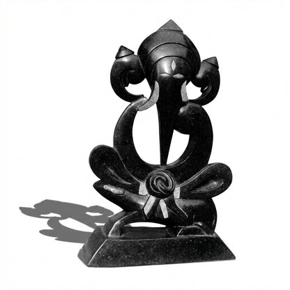 Sitting Ganesha – Khiching Black Granite Spiritual Idol for Vastu, Modern Mandirs & Luxury Home Decor | Indie Kaarigari Hand-Carved  "Sattva: Sacred"