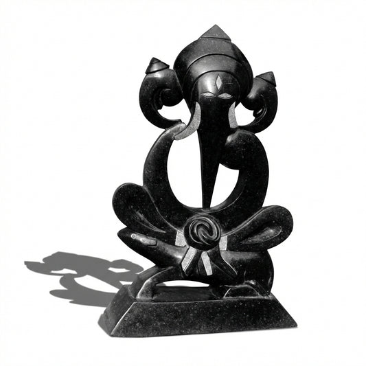 Sitting Ganesha – Khiching Black Granite Spiritual Idol for Vastu, Modern Mandirs & Luxury Home Decor | Indie Kaarigari Hand-Carved  "Sattva: Sacred"