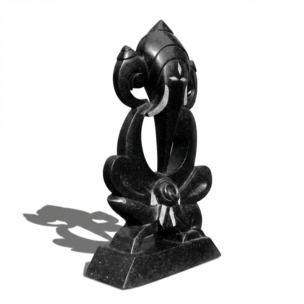 Sitting Ganesha – Khiching Black Granite Spiritual Idol for Vastu, Modern Mandirs & Luxury Home Decor | Indie Kaarigari Hand-Carved  "Sattva: Sacred"