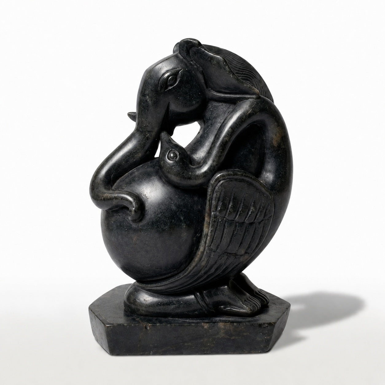 Curvilinear Abstract Ganesha – Khiching Black Granite Sustainable Art Sculpture for Luxury Vastu Interiors & Modern Altars | Indie Kaarigari Hand-Carved  "Sattva: Sacred"