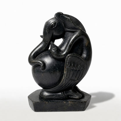 Curvilinear Abstract Ganesha – Khiching Black Granite Sustainable Art Sculpture for Luxury Vastu Interiors & Modern Altars | Indie Kaarigari Hand-Carved  "Sattva: Sacred"