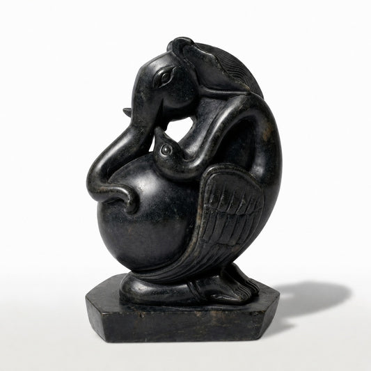 Curvilinear Abstract Ganesha – Khiching Black Granite Sustainable Art Sculpture for Luxury Vastu Interiors & Modern Altars | Indie Kaarigari Hand-Carved  "Sattva: Sacred"