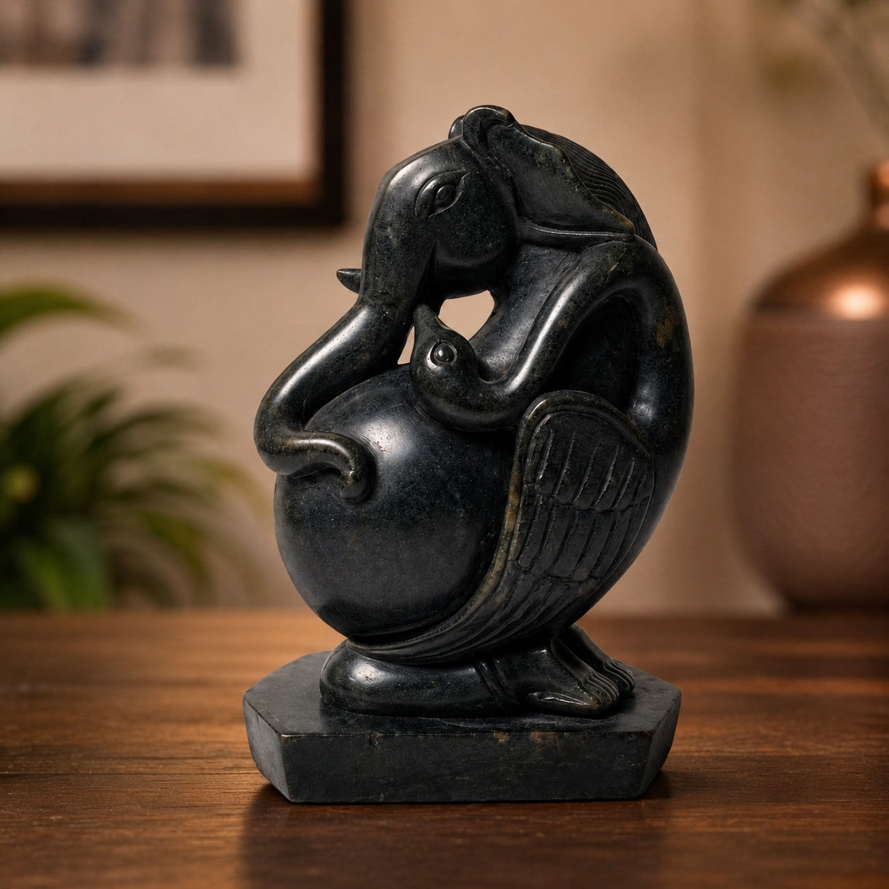 Curvilinear Abstract Ganesha – Khiching Black Granite Sustainable Art Sculpture for Luxury Vastu Interiors & Modern Altars | Indie Kaarigari Hand-Carved  "Sattva: Sacred"