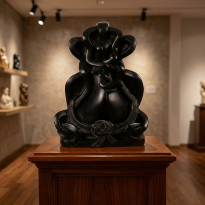 Shree Ganesha Abstract Sitting Idol– Khiching Black Granite Sustainable Spiritual Sculpture for Vastu, Zen Decor & Luxury Interiors | Indie Kaarigari Hand-Carved