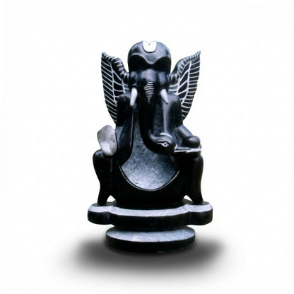 "Eternal Loop" Abstract Ganesha – Khiching Black Granite Sustainable Sculpture for Vastu, High-End Decor & Sacred Spaces | Indie Kaarigari Hand-Carved "Sattva: Sacred"