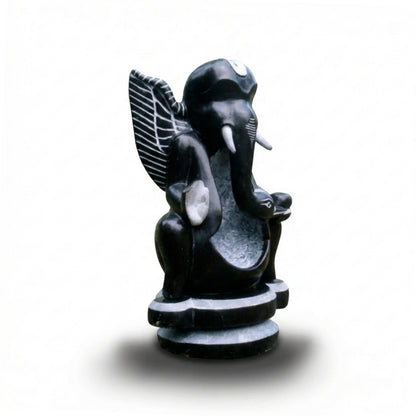 "Eternal Loop" Abstract Ganesha – Khiching Black Granite Sustainable Sculpture for Vastu, High-End Decor & Sacred Spaces | Indie Kaarigari Hand-Carved "Sattva: Sacred"