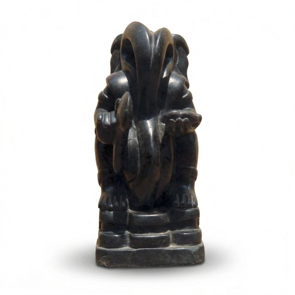 Standing Abstract Ganesha – Premium Khiching Black Granite Sustainable Idol for Modern Vastu & Luxury Devotional Spaces | Indie Kaarigari Hand-Carved "Sattva: Sacred"