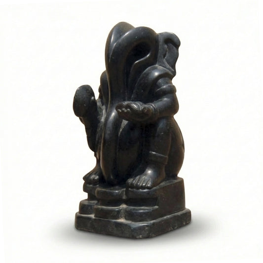 Standing Abstract Ganesha – Premium Khiching Black Granite Sustainable Idol for Modern Vastu & Luxury Devotional Spaces | Indie Kaarigari Hand-Carved "Sattva: Sacred"