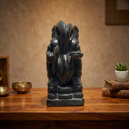 Standing Abstract Ganesha – Premium Khiching Black Granite Sustainable Idol for Modern Vastu & Luxury Devotional Spaces | Indie Kaarigari Hand-Carved "Sattva: Sacred"