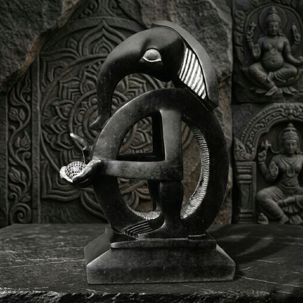 Abstract Infinity Ganesha Hand-Carved idol – Premium Khiching Black Granite Sustainable Idol for Luxury Vastu & Modern Living | Indie Kaarigari "Sattva: Sacred"