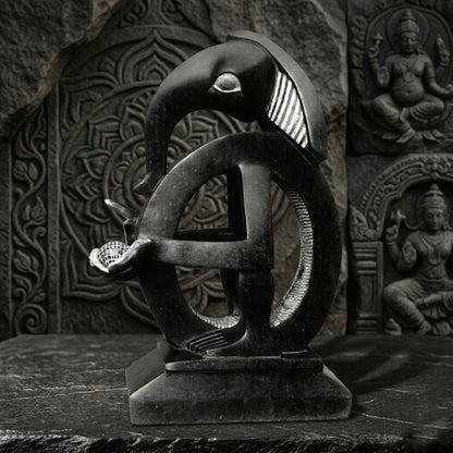 Abstract Infinity Ganesha Hand-Carved idol – Premium Khiching Black Granite Sustainable Idol for Luxury Vastu & Modern Living | Indie Kaarigari "Sattva: Sacred"