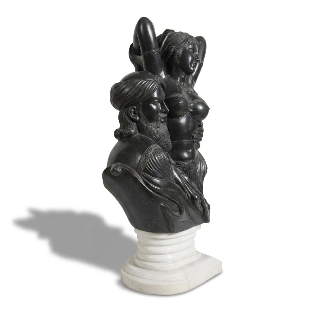 Midnight Embrace | Intimate Couple Khiching Black Granite Sculpture | Indie Kaarigari Hand-Carved "Sattva: Sculpt"