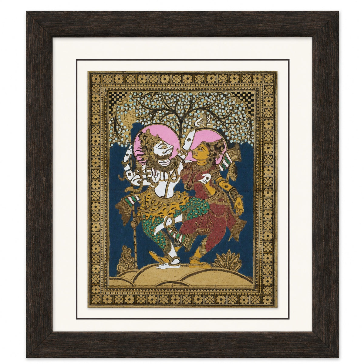 Shiva–Parvati Nritya: Hand-Carved Artwork Using Natural Pigments On Palm-Leaf