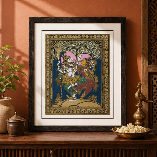 Shiva–Parvati Nritya: Hand-Carved Artwork Using Natural Pigments On Palm-Leaf