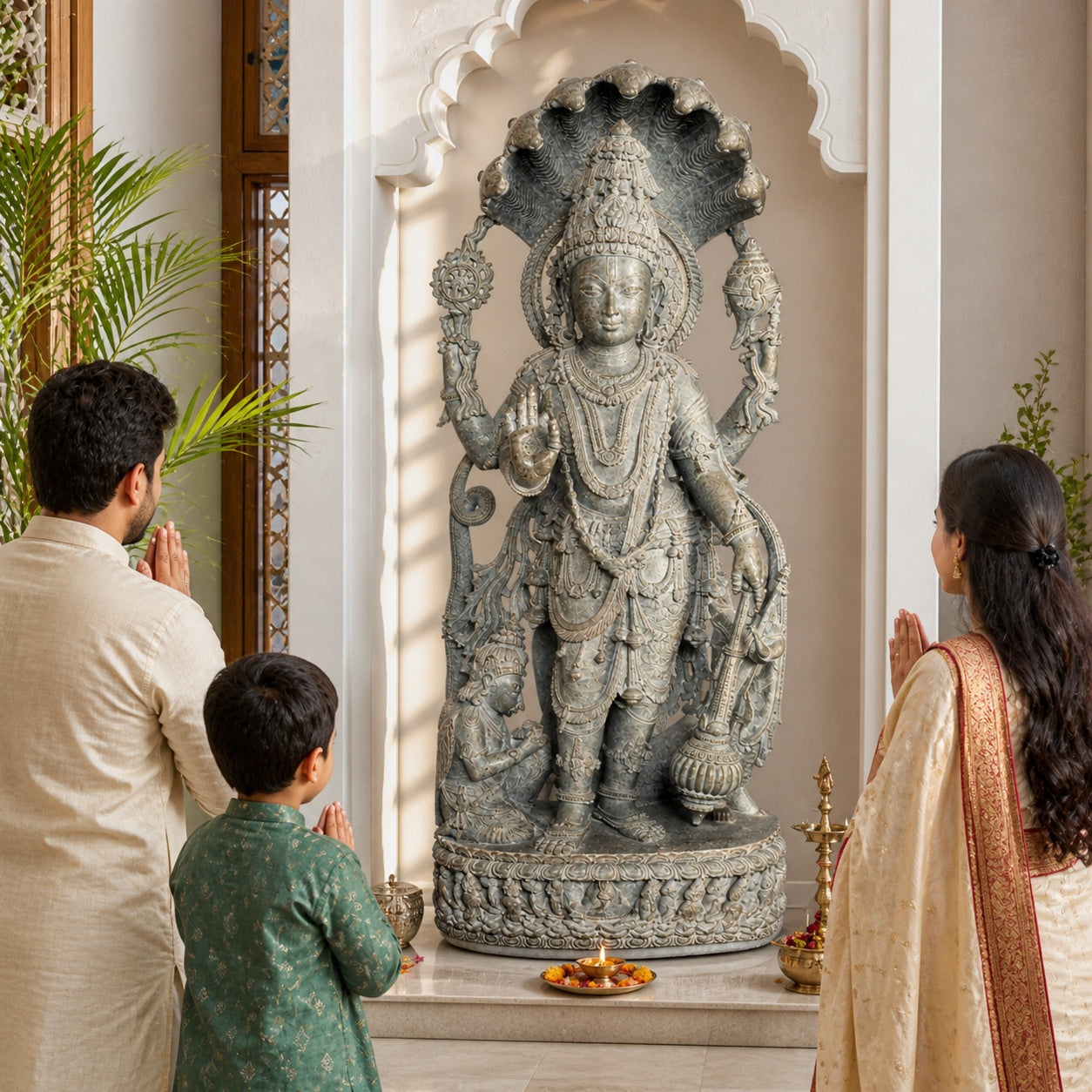 Divine Narayana | Nilgiri gray Granite Vishnu |  Indie Kaarigari Hand-Carved "Sattva: Sacred"