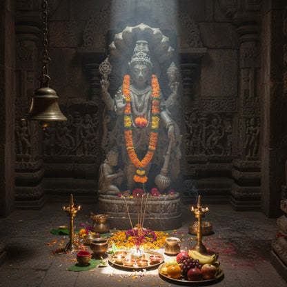 Divine Narayana | Nilgiri gray Granite Vishnu |  Indie Kaarigari Hand-Carved "Sattva: Sacred"
