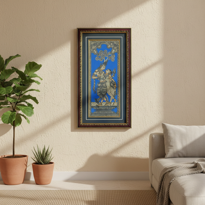 Shree Radha-Krishna in madhu-kunj Pattachitra Painting on tussar silk fabric