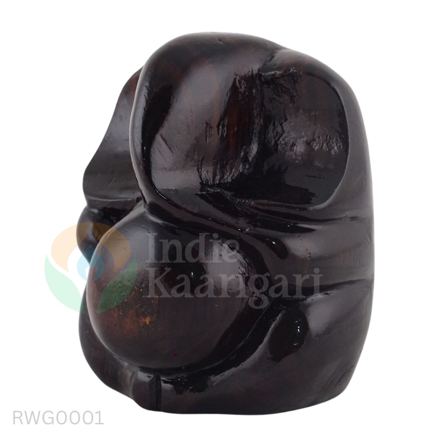Abstract Wooden Ganesha Statue - Hand-Carved Glossy Deity Idol