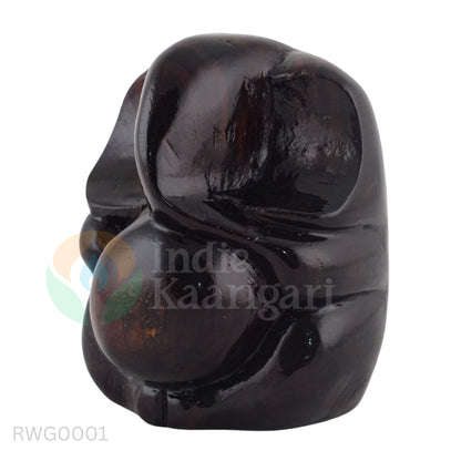 Abstract Wooden Ganesha Statue - Hand-Carved Glossy Deity Idol