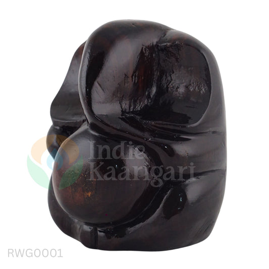Abstract Wooden Ganesha Statue - Hand-Carved Glossy Deity Idol