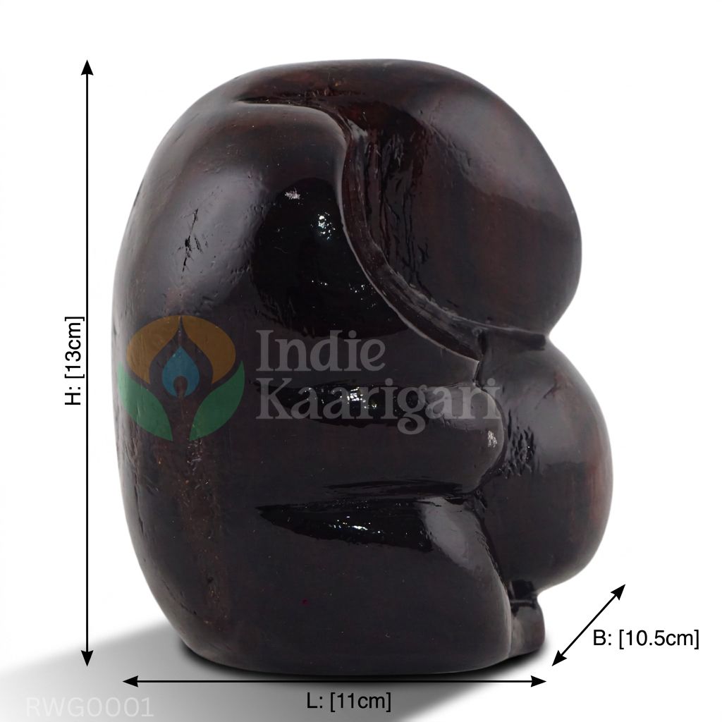 Abstract Wooden Ganesha Statue - Hand-Carved Glossy Deity Idol