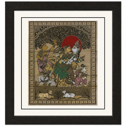 Radha–Krishna with Gopis:  Hand-Carved Artwork Using Natural Pigments On Palm-Leaf