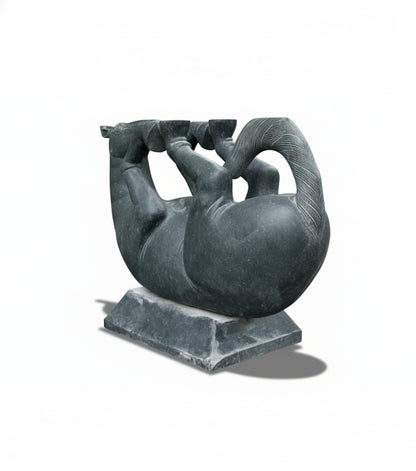Horse Shaped Tea Table Base Nilgiri Grey Granite Sculpture Coffee Table - Indie Kaarigari Hand-Carved "Sattva: Sculpt"