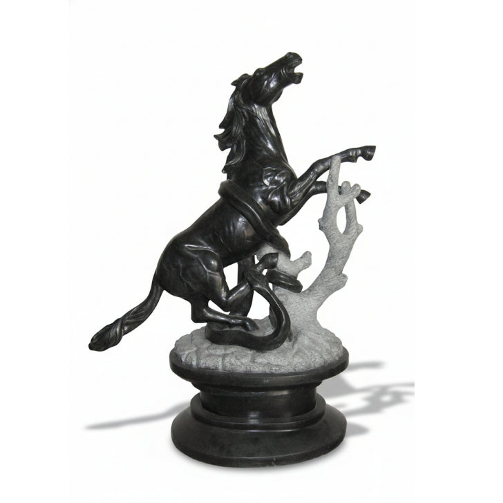 Wild Gallop: The Stallion | Horse & Coiled Serpent Granite Sculpture | Indie Kaarigari Hand-Carved "Sattva: Sculpt"