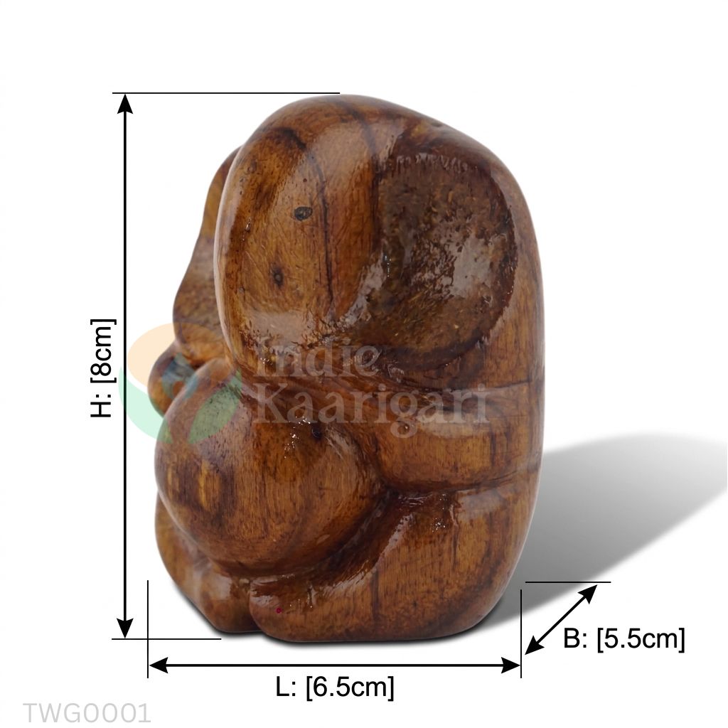 Abstract Wooden Ganesha Statue - Hand-Carved Glossy Deity Idol