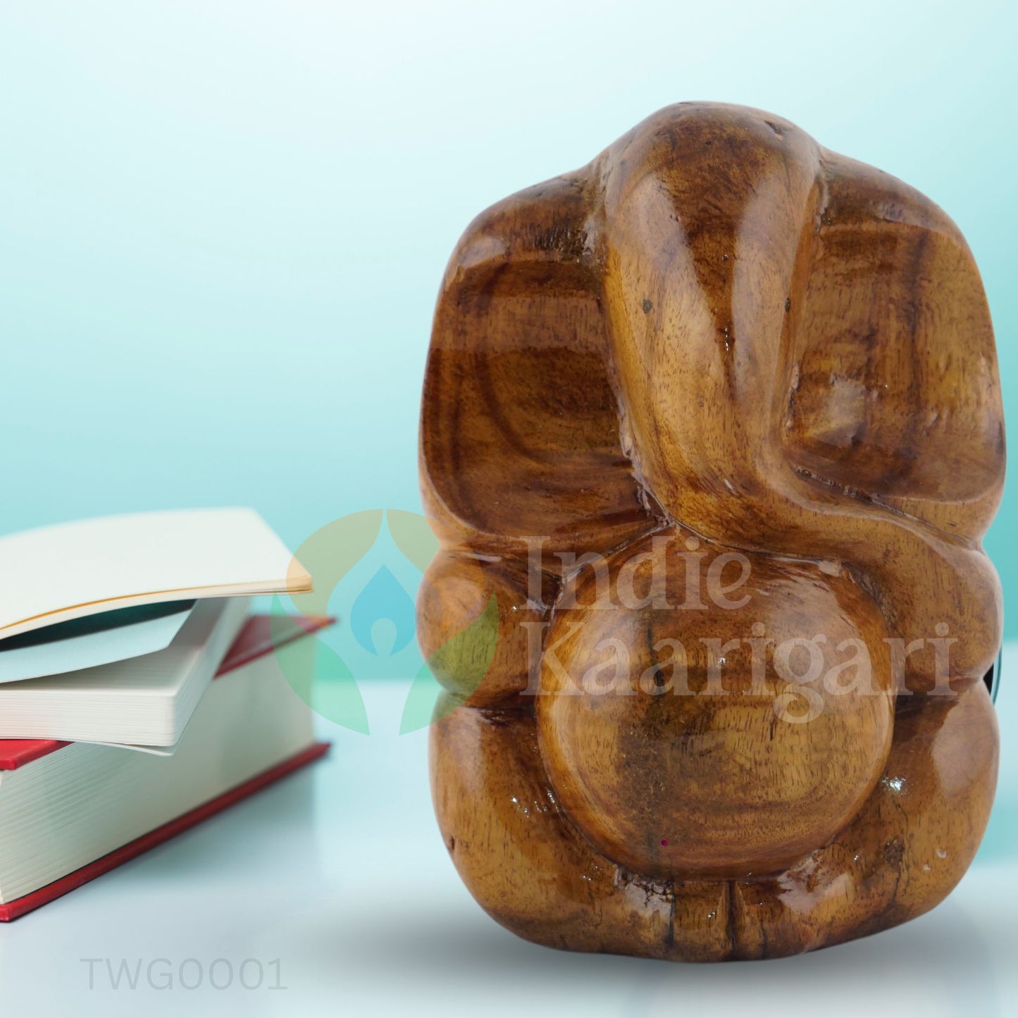 Abstract Wooden Ganesha Statue - Hand-Carved Glossy Deity Idol