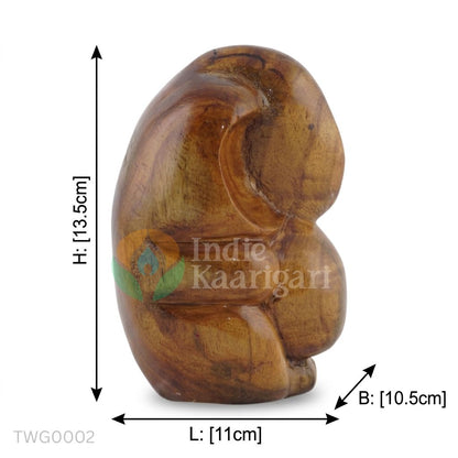 Abstract Wooden Ganesha Statue - Hand-Carved Glossy Deity Idol