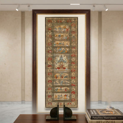 Lord Vishnu's Story — The Dashavatara Narrative Scroll Hand Carved On Palm-Leaf With Natural Pigments