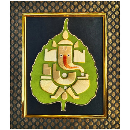 Lord Ganesha on Ashvatth (peepal) leaf tussar craft