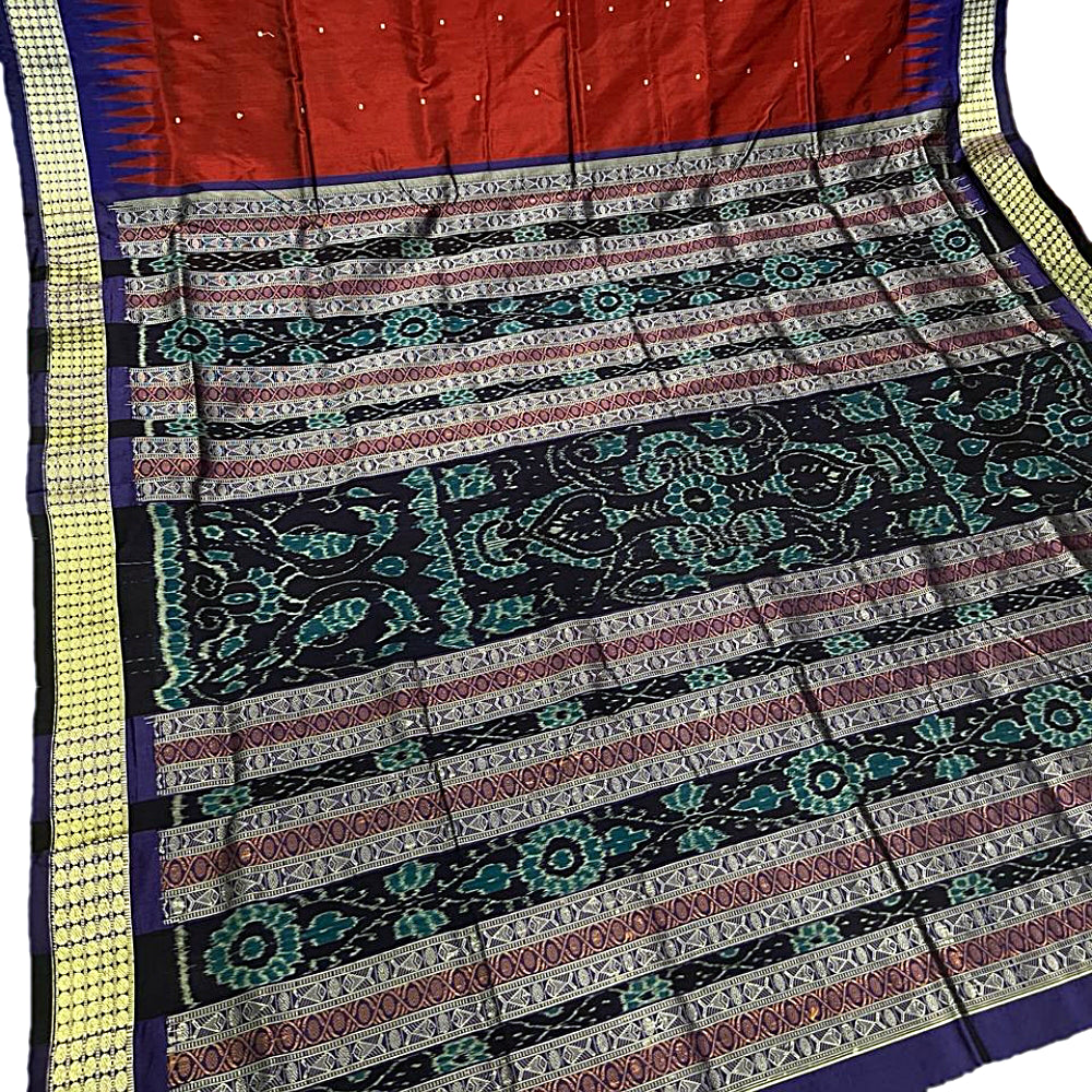 Maroon & Black Bomkai silk saree