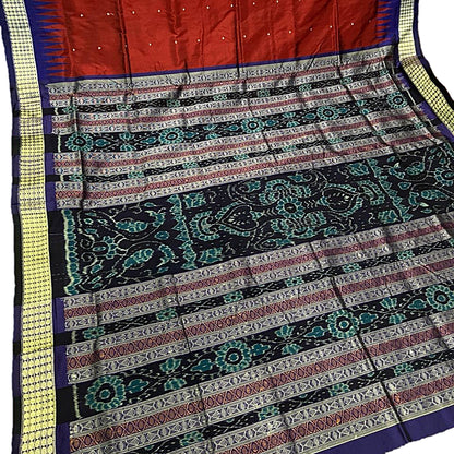 Maroon & Black Bomkai silk saree