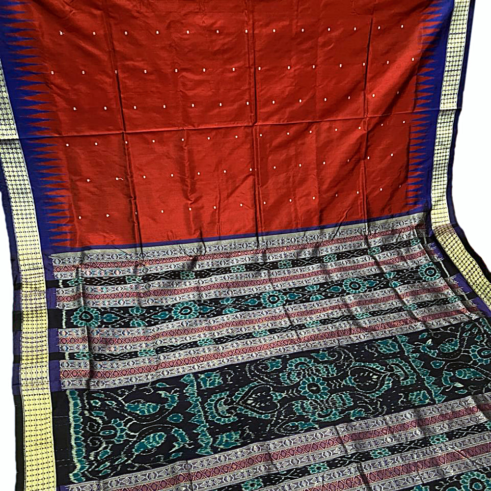 Maroon & Black Bomkai silk saree