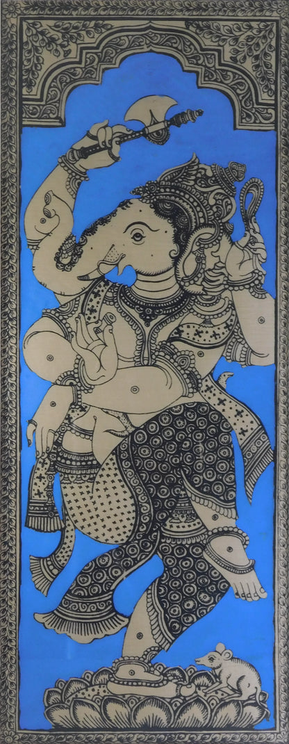 Nritya-Ganapati Pattachitra Colorful Painting on tussar silk fabric