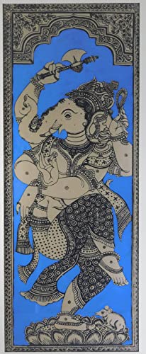 Nritya-Ganapati Pattachitra Colorful Painting on tussar silk fabric