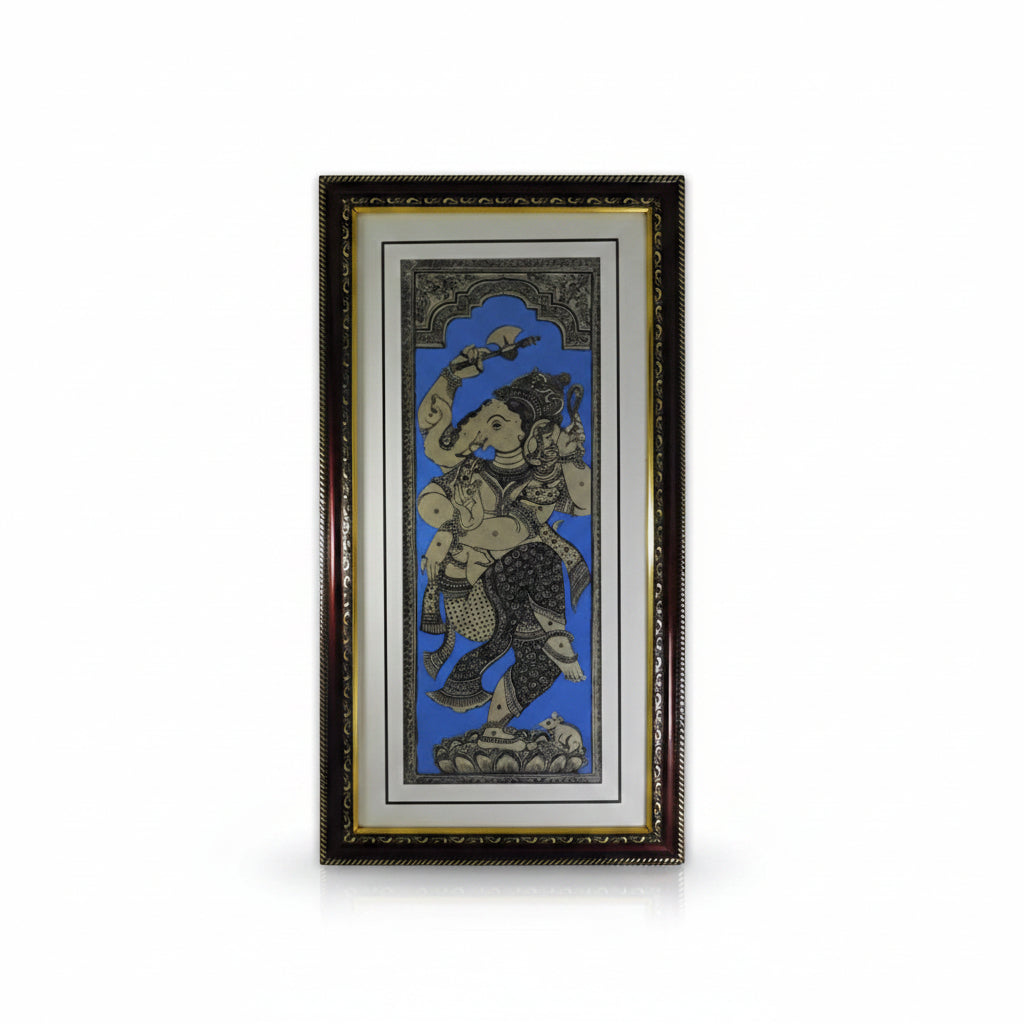 Nritya-Ganapati Pattachitra Colorful Painting on tussar silk fabric