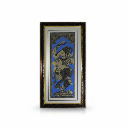 Nritya-Ganapati Pattachitra Colorful Painting on tussar silk fabric
