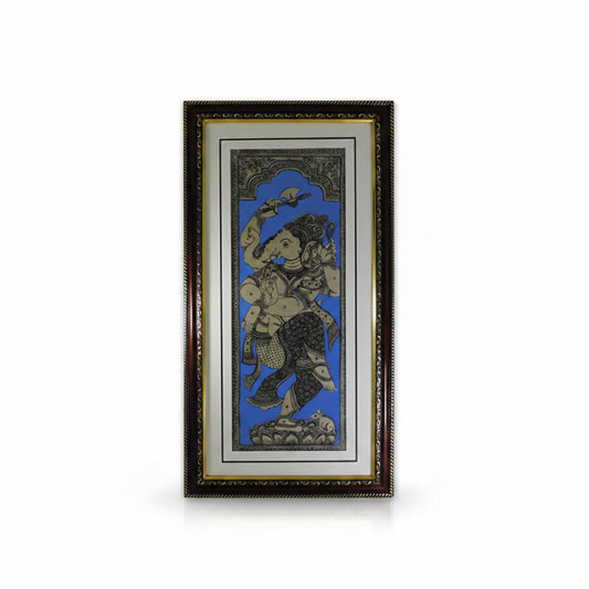 Nritya-Ganapati Pattachitra Colorful Painting on tussar silk fabric